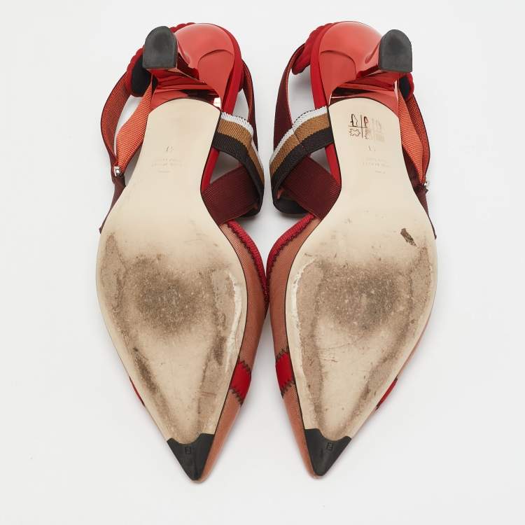 Pre Owned Fendi Multicolor Canvas and Mesh Colibri Slingback Pumps Size 41