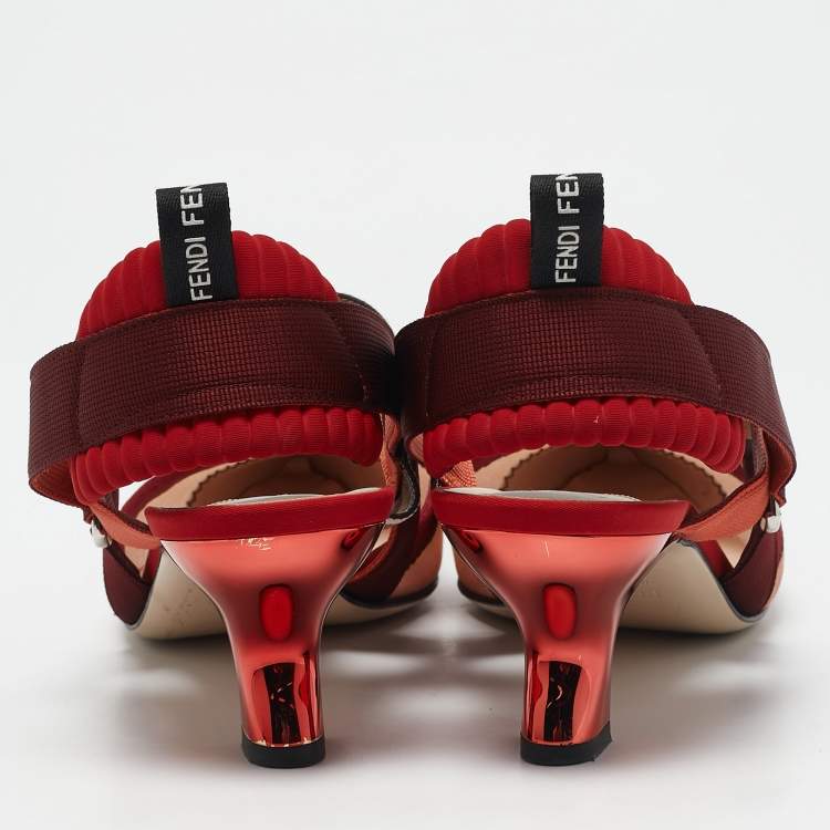 Pre Owned Fendi Multicolor Canvas and Mesh Colibri Slingback Pumps Size 41