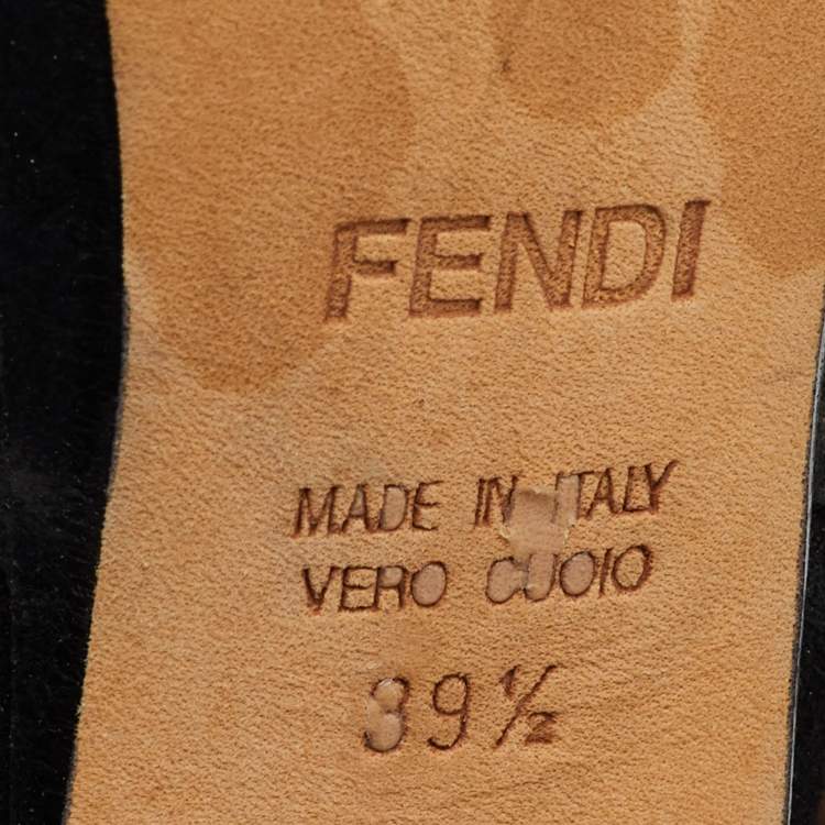Pre Owned Fendi Black Suede and Leather Peep Toe Platform Slingback Pumps Size 39.5