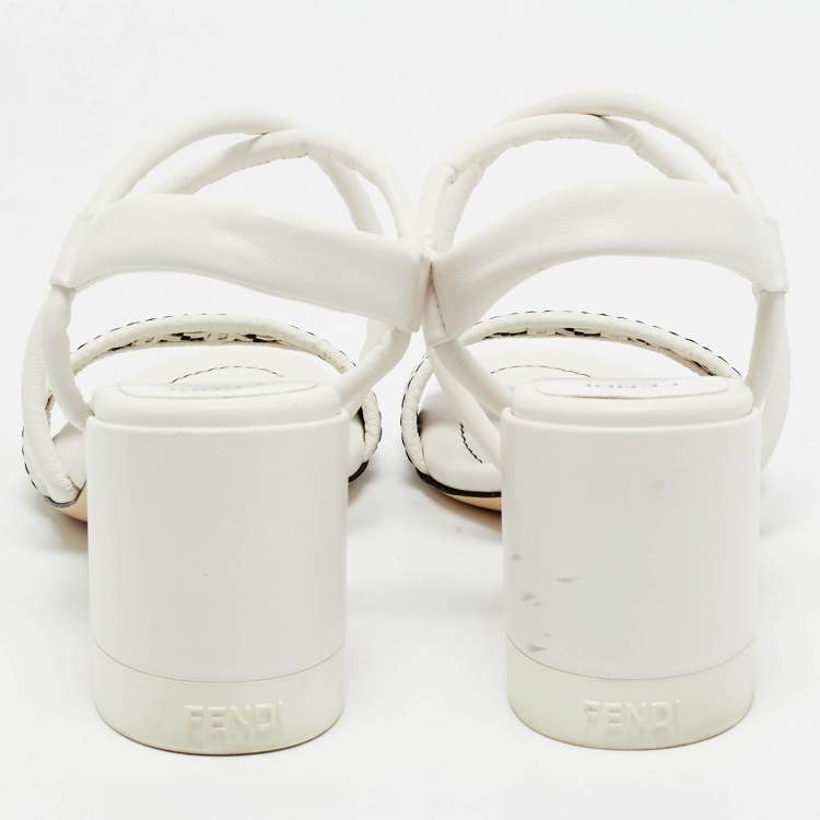 Pre Owned Fendi White/Black Leather Block Heel Ankle Strap Sandals Size 41