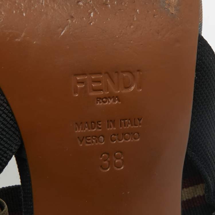 مملوكة مسبقًا Fendi Brown/Black Zucca Mesh and Canvas Colibri Slingback Pumps Size 38