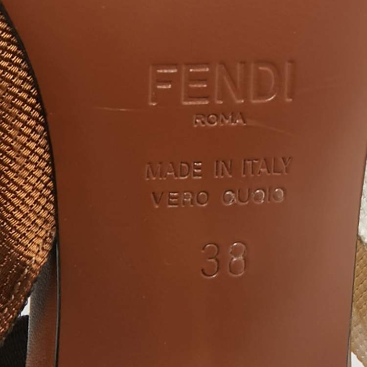 Pre Owned Fendi Brown/White Zucca PVC and Fabric Colibri Slingback Pumps Size 38