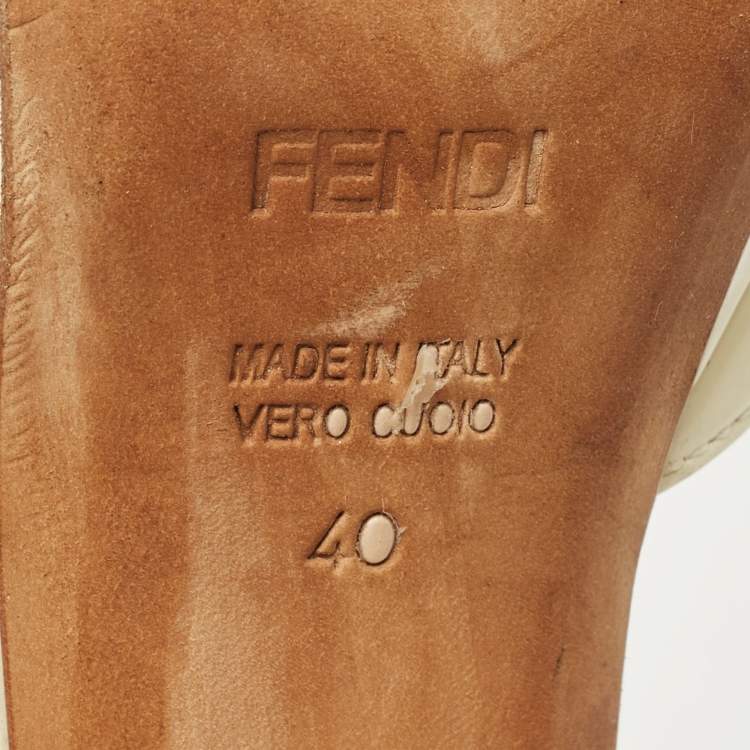 Pre Owned Fendi Beige/White Patent Leather Open Toe Ankle Strap Sandals Size 40