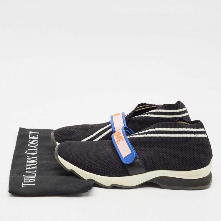 Pre Owned Fendi Black Knit Fabric Rockoko Low Top Sneakers Size 38