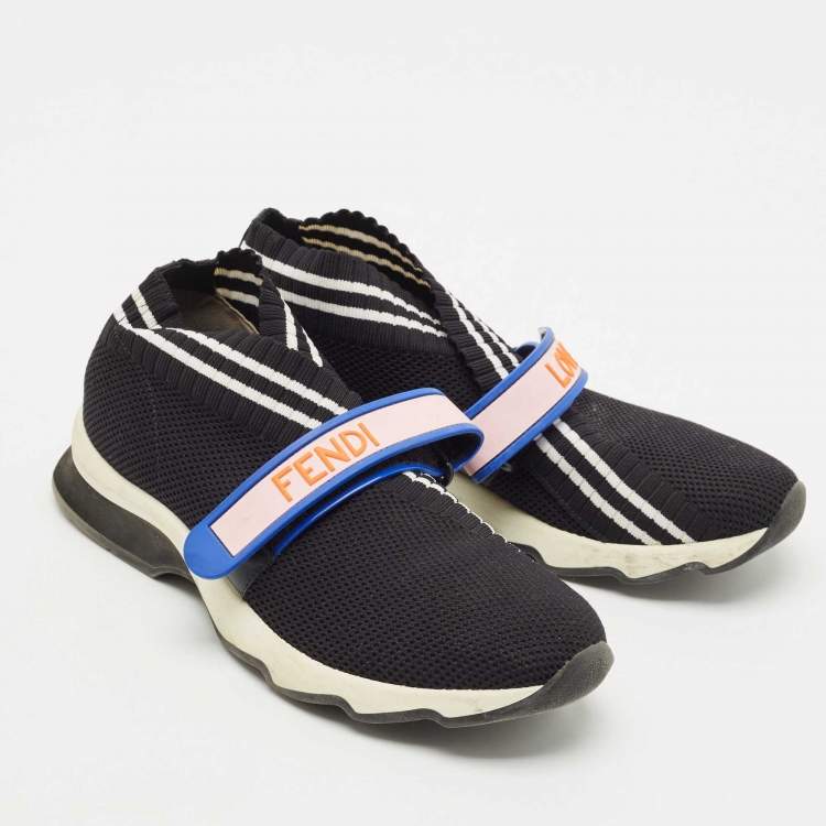 Pre Owned Fendi Black Knit Fabric Rockoko Low Top Sneakers Size 38
