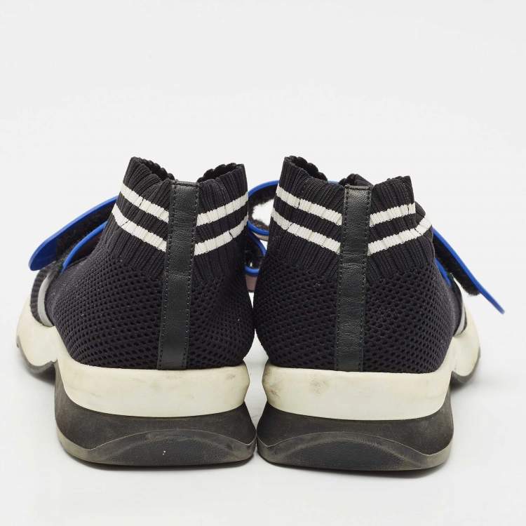 Pre Owned Fendi Black Knit Fabric Rockoko Low Top Sneakers Size 38