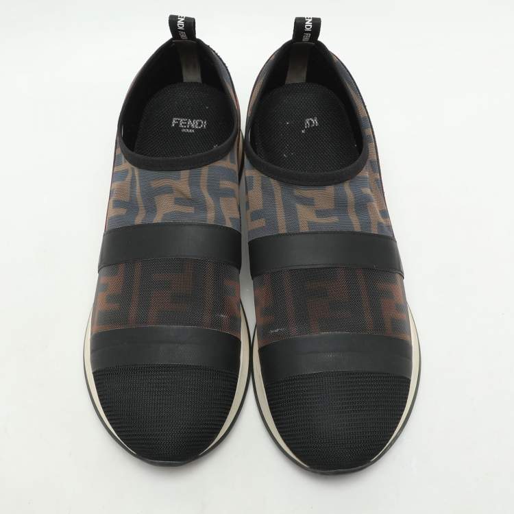 Pre Owned Fendi Tricolor Zucca Mesh and Leather Runway Slip On Sneakers Size 38