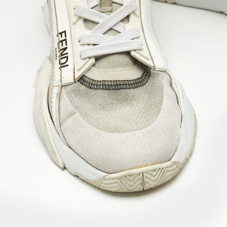 Pre Owned Fendi White Mesh and Suede Flow Sneakers Size 41