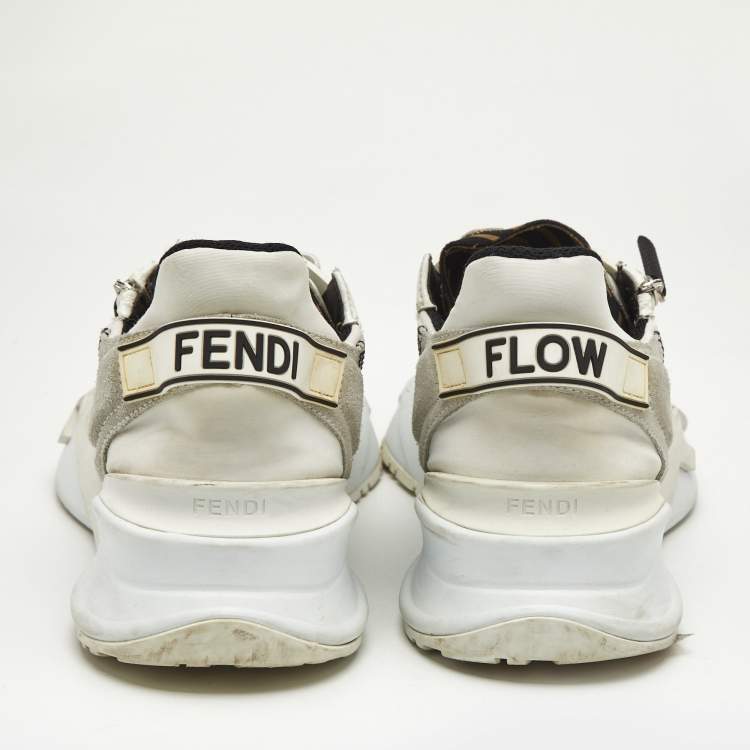 Pre Owned Fendi White Mesh and Suede Flow Sneakers Size 41