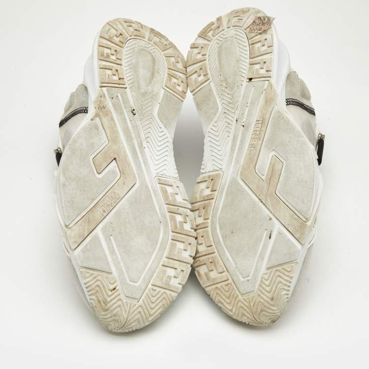 Pre Owned Fendi White Mesh and Suede Flow Sneakers Size 41
