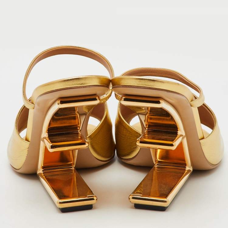 Pre Owned Fendi Gold Leather Fendi First Slide Sandals Size 41