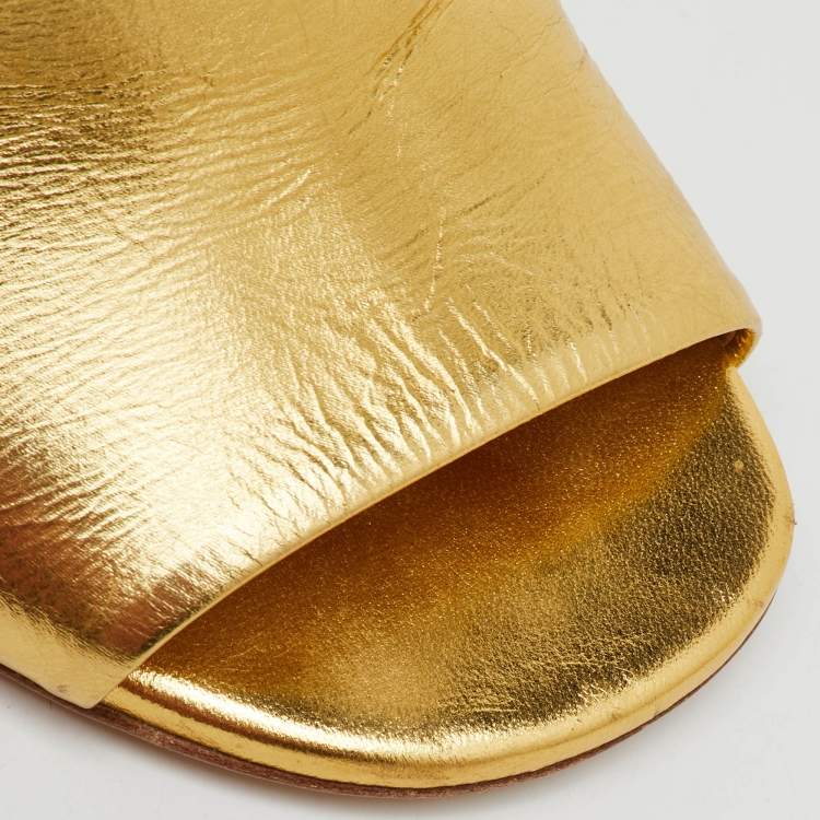 Pre Owned Fendi Gold Leather Fendi First Slide Sandals Size 41