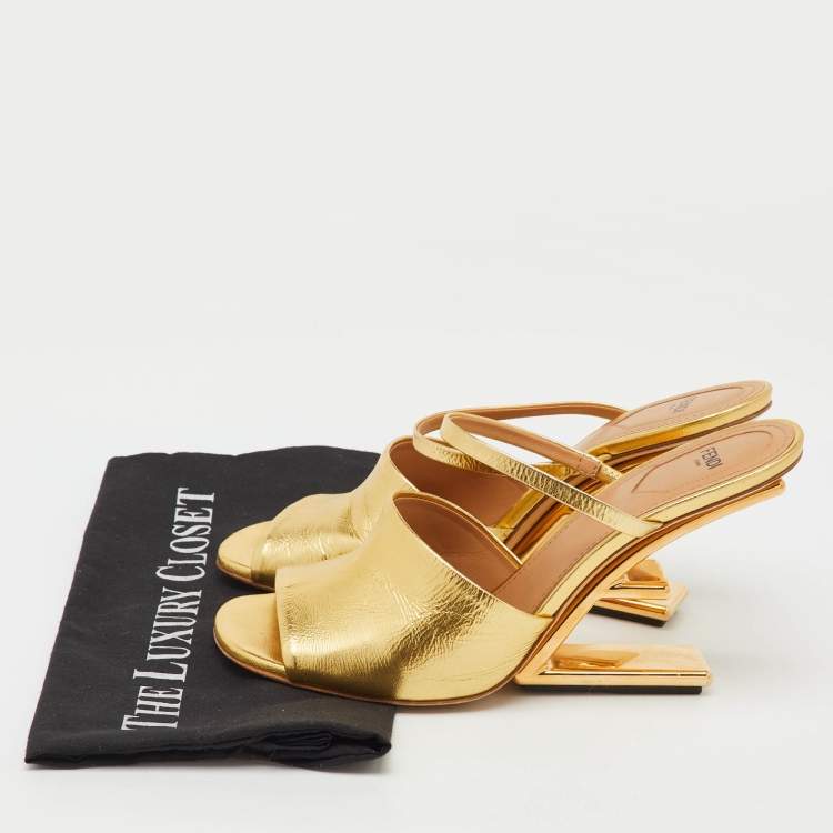 Pre Owned Fendi Gold Leather Fendi First Slide Sandals Size 41
