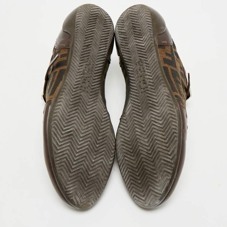 Pre Owned Fendi Brown Zucca Canvas and Leather Low Top Sneakers Size 37