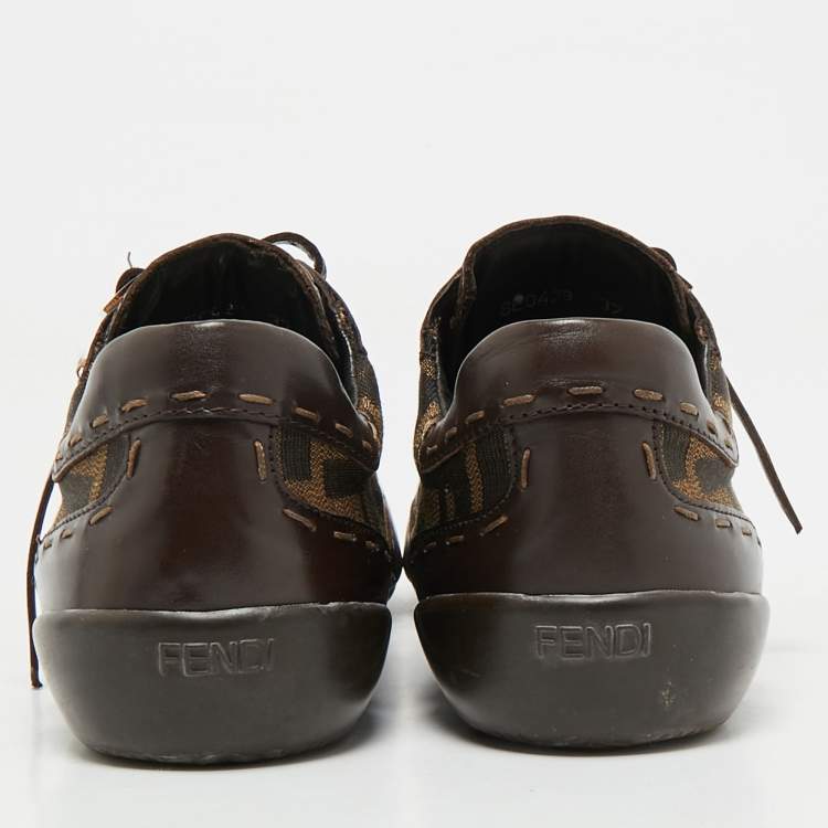Pre Owned Fendi Brown Zucca Canvas and Leather Low Top Sneakers Size 37