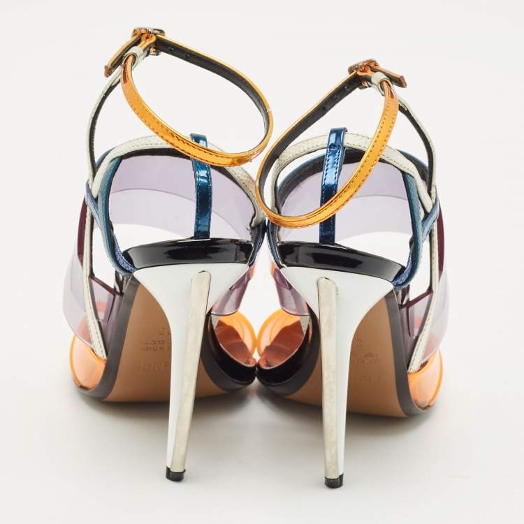 Pre Owned Fendi Multicolor PVC and Leather Iridia Sandals Size 36