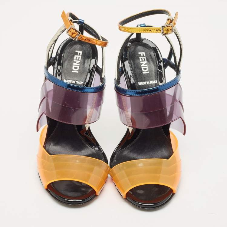 Pre Owned Fendi Multicolor PVC and Leather Iridia Sandals Size 36