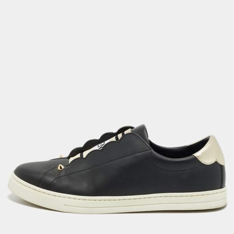 Pre Owned Fendi Black Leather Rockoclick Slip On Sneakers Size 39