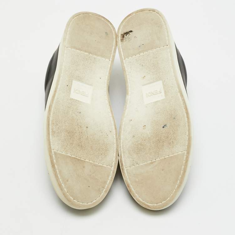 Pre Owned Fendi Black Leather Rockoclick Slip On Sneakers Size 39