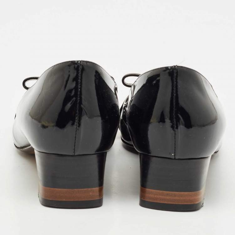 Pre Owned Fendi Black/Beige Leather Cap Toe Bow Detail Pumps Size 38