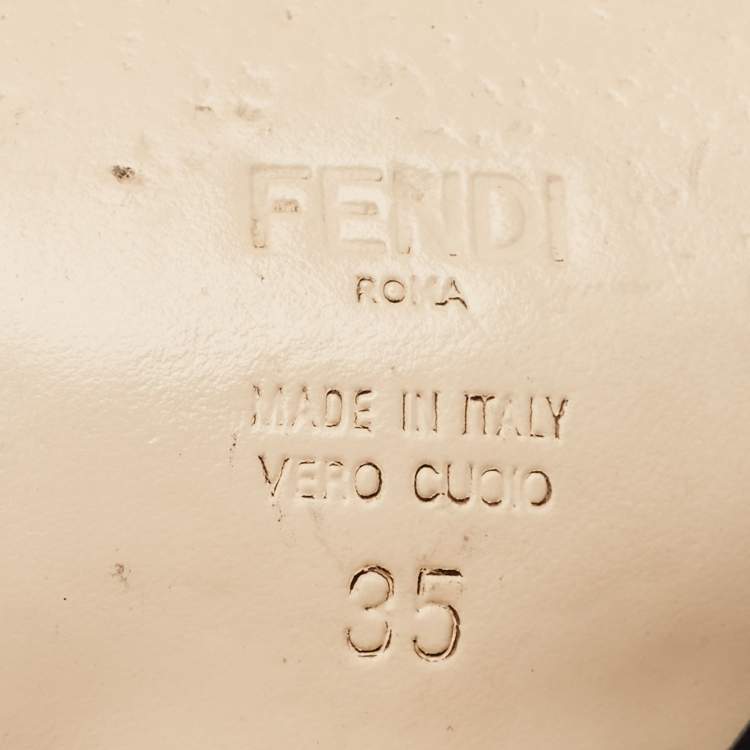 Pre Owned Fendi Gold/Black Leather and Patent Studded Ankle Strap Sandals Size 35