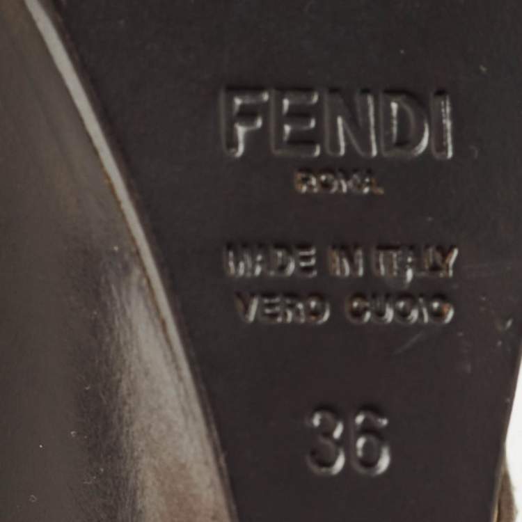 Pre Owned Fendi Brown Zucca Coated Canvas Motif Logo Wedge Ankle Strap Sandals Size 36