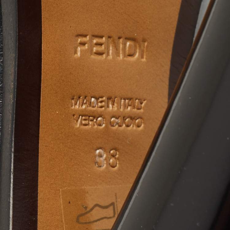 Pre Owned Fendi Black Leather Logo Loafer Platform Pumps Size 38