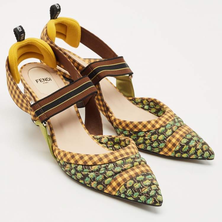 Pre Owned Fendi Multicolor Fabric Colibri Pointed Toe Slingback Pumps Size 40