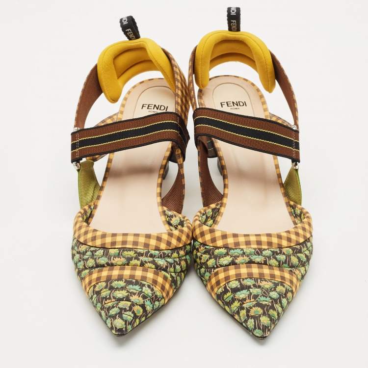 Pre Owned Fendi Multicolor Fabric Colibri Pointed Toe Slingback Pumps Size 40