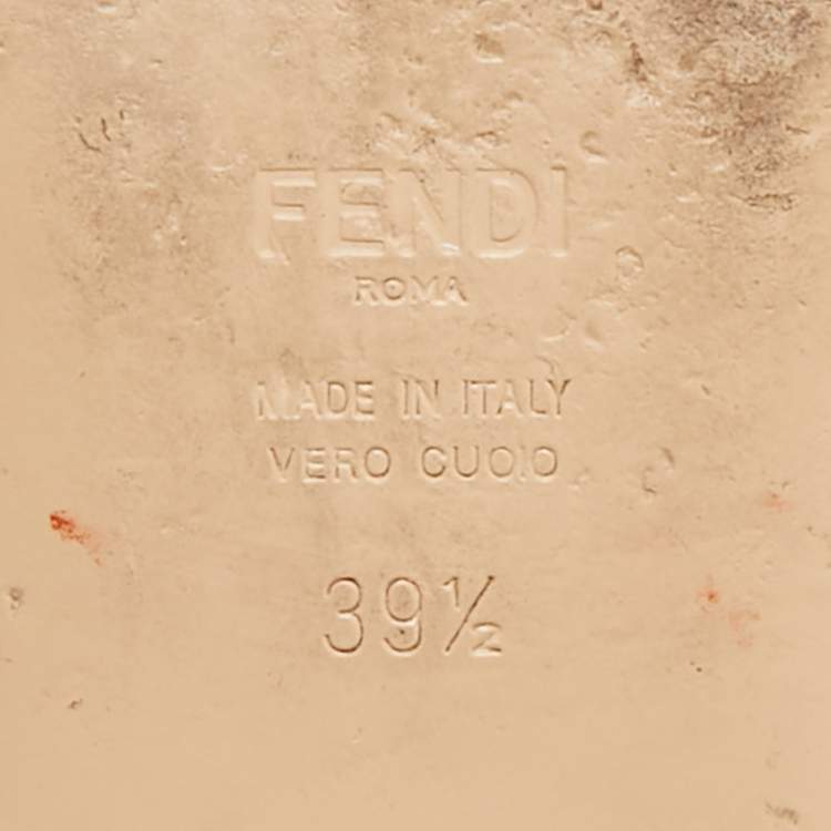 Pre Owned Fendi Beige Leather FF Flat Slides Size 39.5