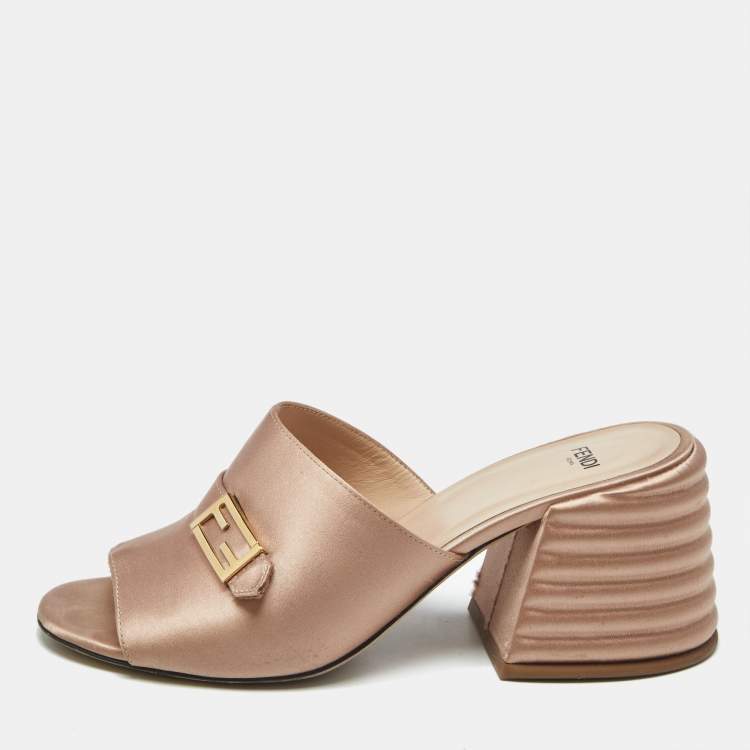 Pre Owned Fendi old Rose Satin FF Slide Sandals Size 38