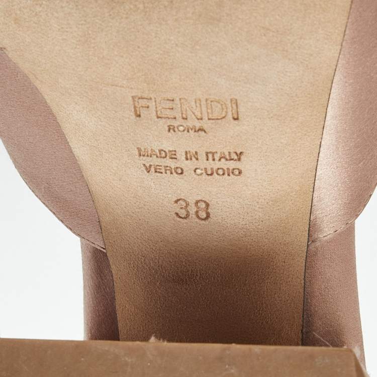 Pre Owned Fendi old Rose Satin FF Slide Sandals Size 38