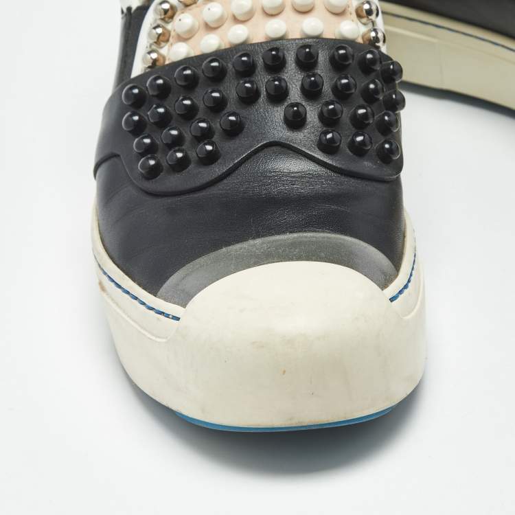 Pre Owned Fendi Multicolor Leather Studded Karlito Slip On Sneakers Size 39