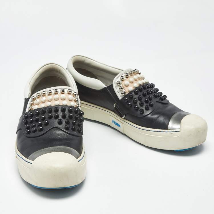 Pre Owned Fendi Multicolor Leather Studded Karlito Slip On Sneakers Size 39