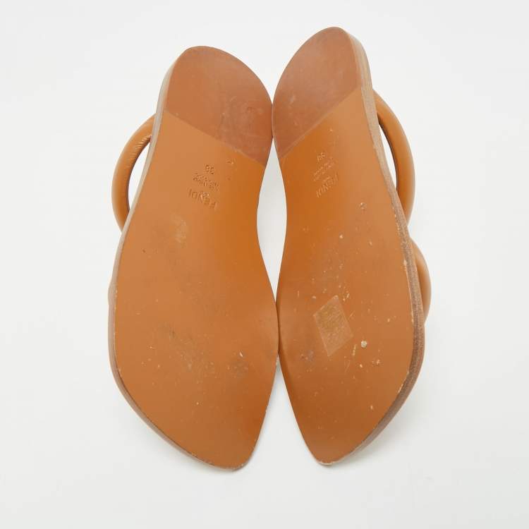 Pre Owned Fendi Brown Leather Buckle Flats Slide Size 38