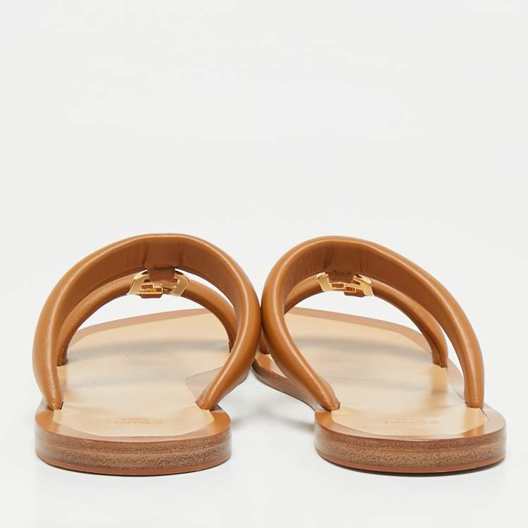 Pre Owned Fendi Brown Leather Buckle Flats Slide Size 38