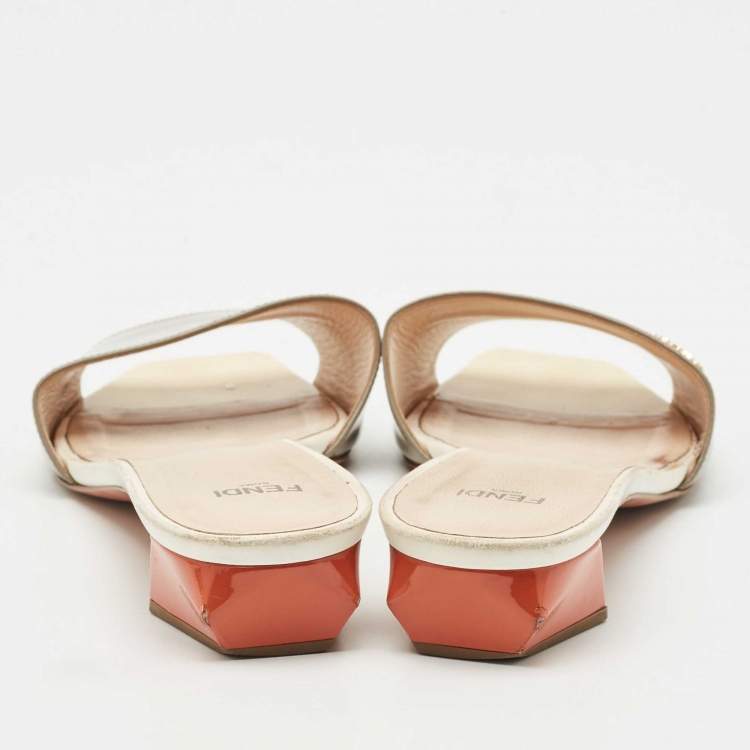 Pre Owned Fendi Tricolor Patent Leather Slide Sandals Size 39