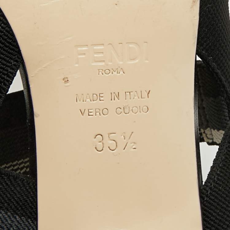 Pre Owned Fendi Black/Grey PVC And Fabric Colibri Slingback Pumps Size 35.5