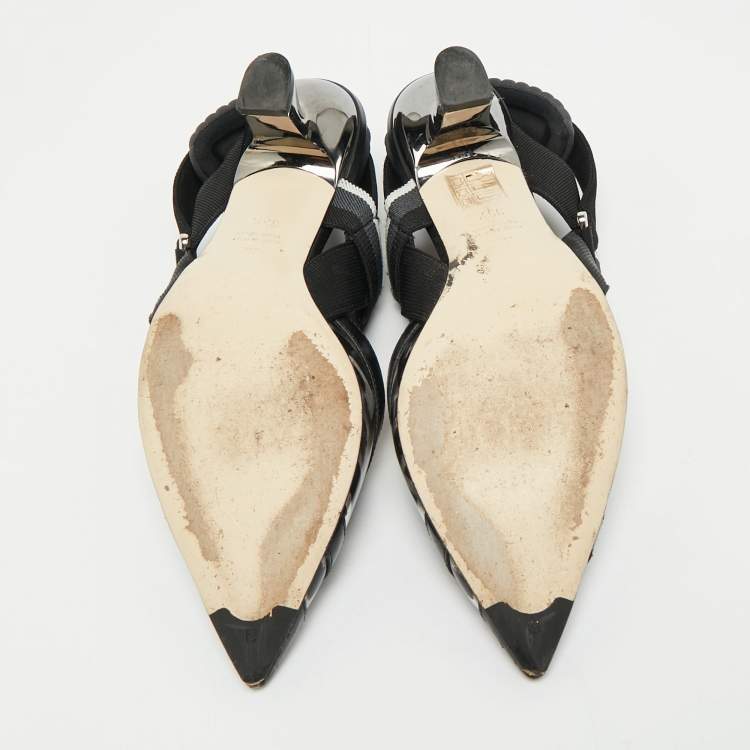 Pre Owned Fendi Black/Grey PVC And Fabric Colibri Slingback Pumps Size 35.5