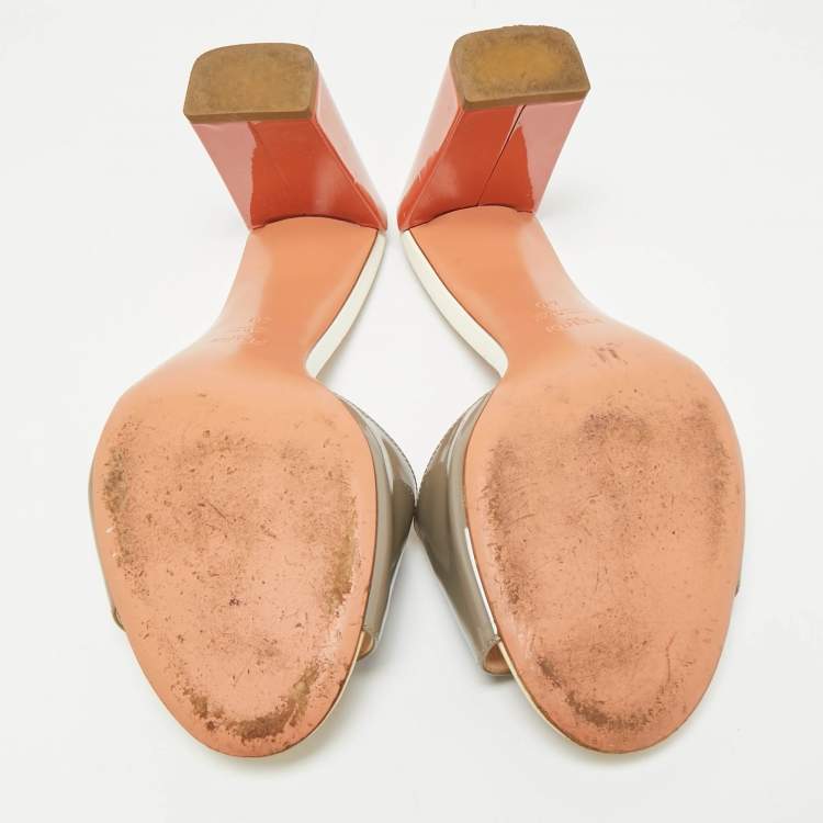 Pre Owned Fendi Tricolor Patent Leather Slide Sandals Size 40