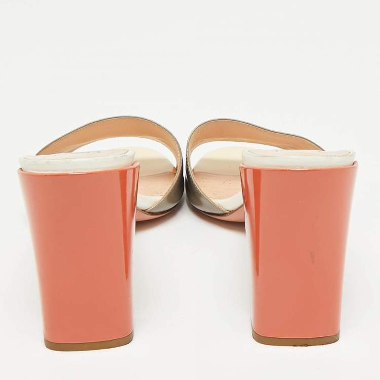 Pre Owned Fendi Tricolor Patent Leather Slide Sandals Size 40