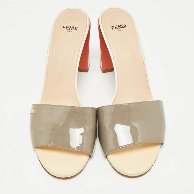 Pre Owned Fendi Tricolor Patent Leather Slide Sandals Size 40