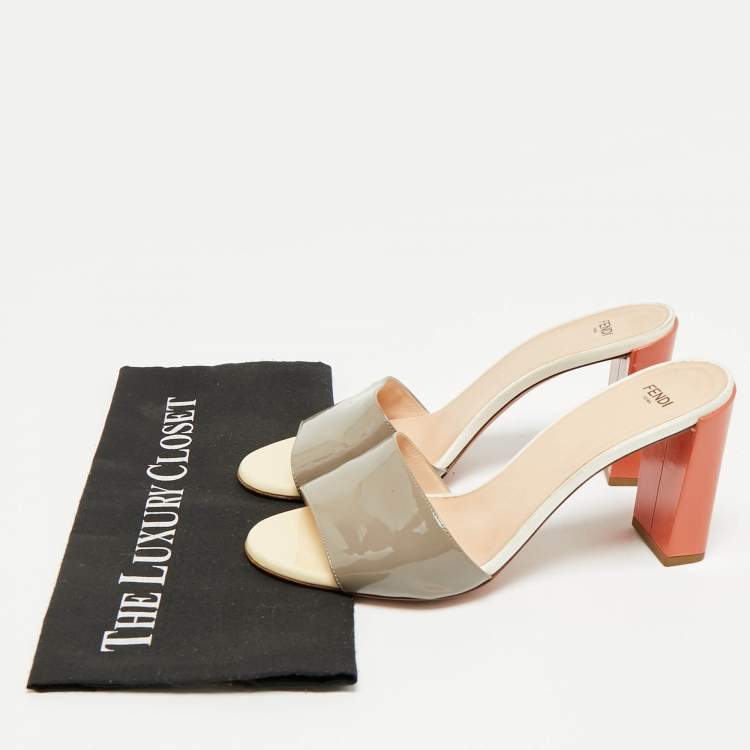 Pre Owned Fendi Tricolor Patent Leather Slide Sandals Size 40