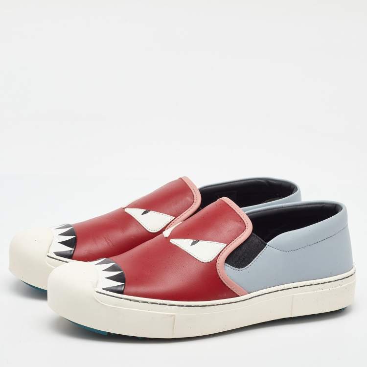 Pre Owned Fendi Multicolor Leather Monster Slip On Sneakers Size 40