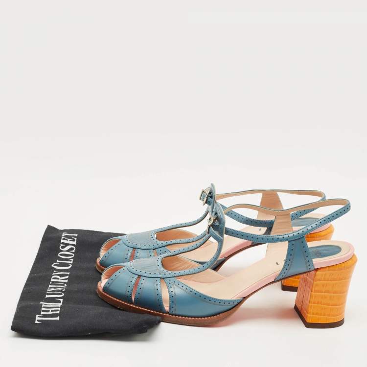 Pre Owned Fendi Tricolor Leather Chameleon T-Strap Sandals Size 40
