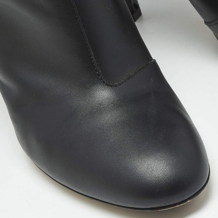 Pre Owned Fendi Black Leather Knee Length Boots Size 38.5