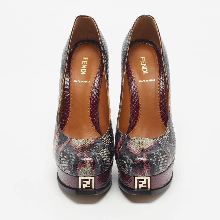 Pre Owned Fendi Multicolor Python Fendista Platform Pumps Size 39.5