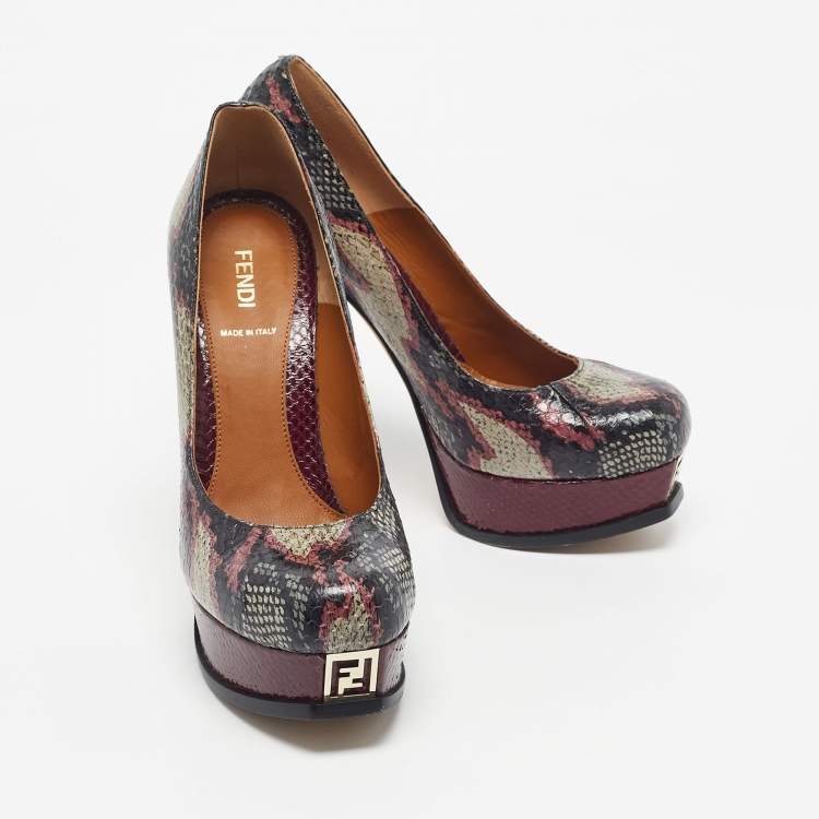 Pre Owned Fendi Multicolor Python Fendista Platform Pumps Size 39.5