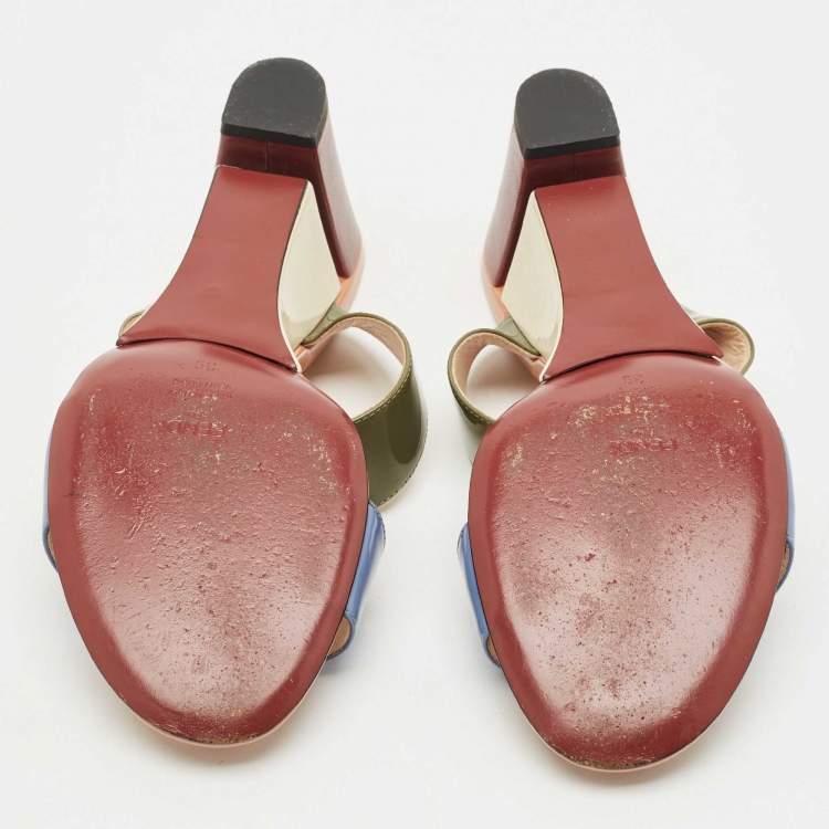 Pre Owned Fendi Multicolor Patent Leather Wedge Slide Sandals Size 39