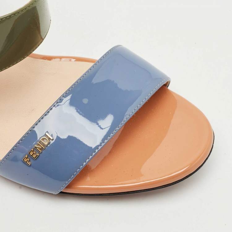 Pre Owned Fendi Multicolor Patent Leather Wedge Slide Sandals Size 39